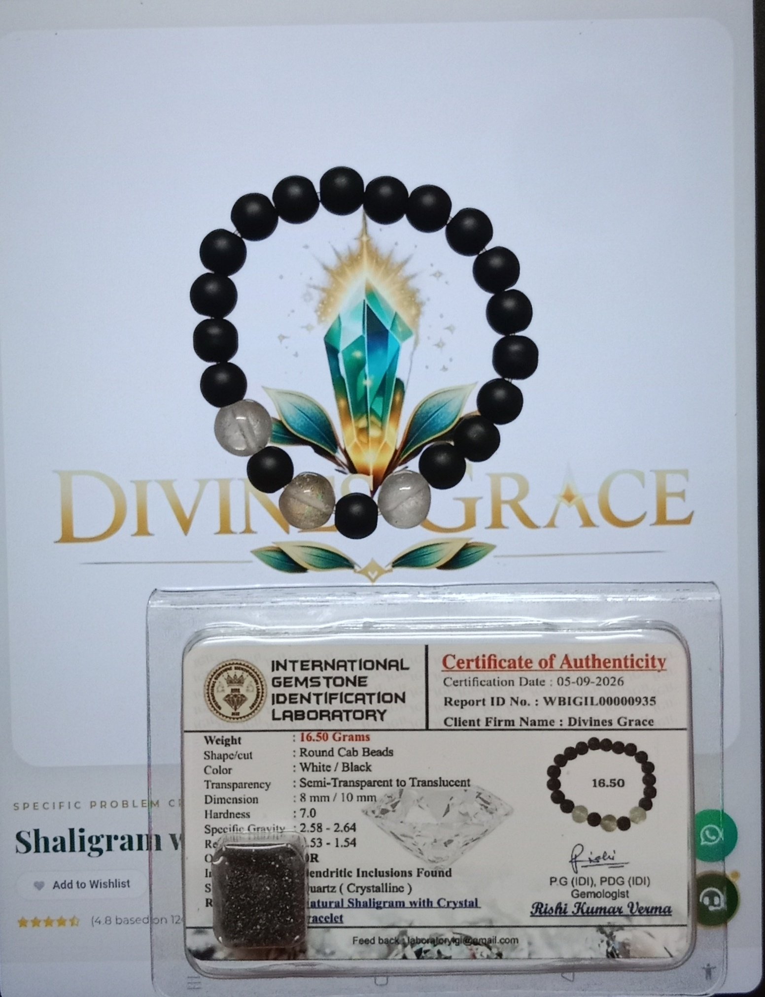 Shaligram with Clear Quartz Crystal Bracelet