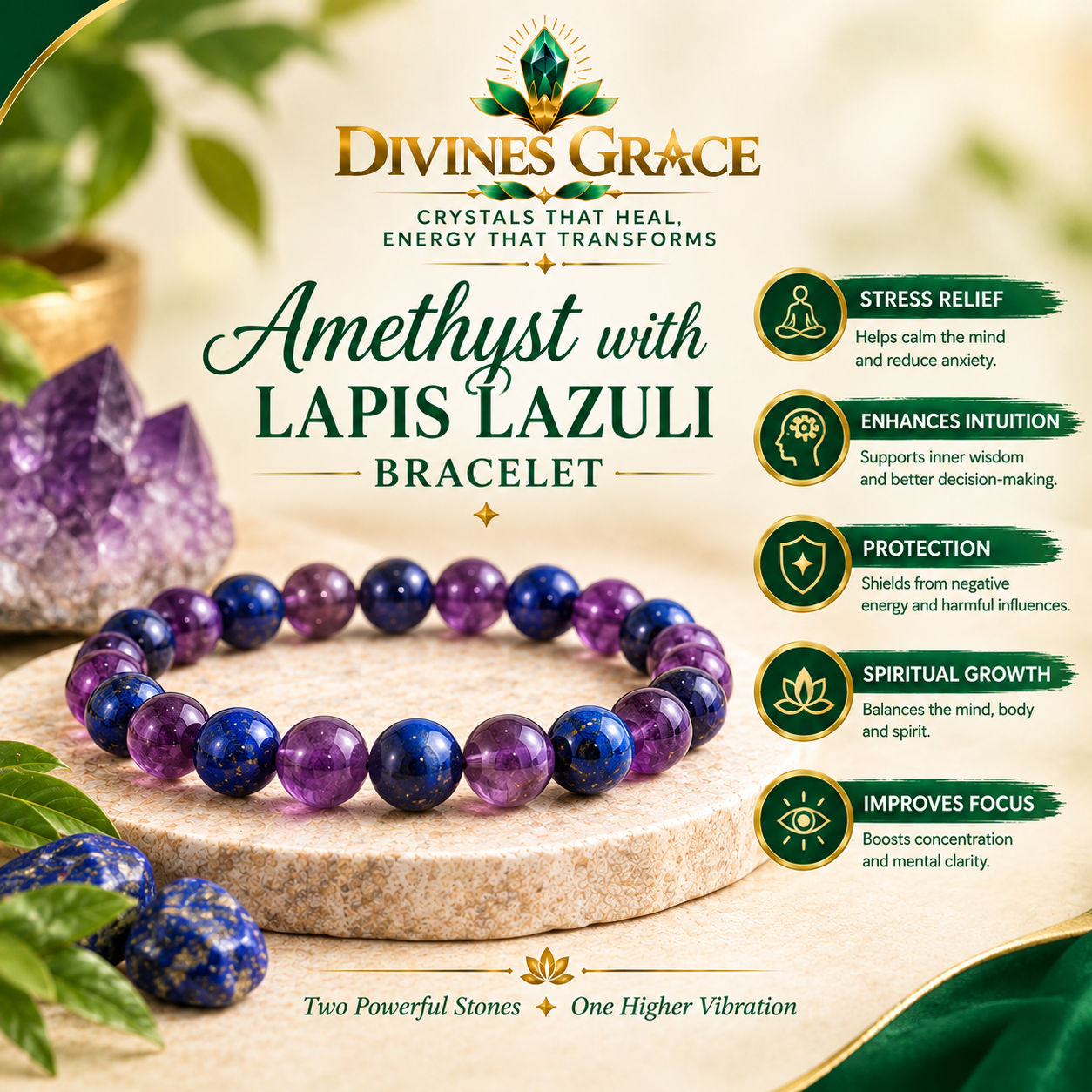 Amethyst with Lapis Lazuli Bracelet